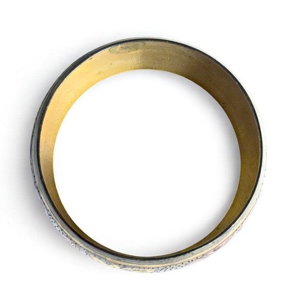 Vintage Brass Elephant Floral Etched Cuff Bracelet - Picture 4 of 5